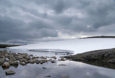 Scenic view of frozen lake against sky