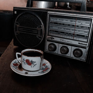 Close-up of tea cup on table