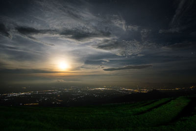 Scenic view of field against sky at sunset