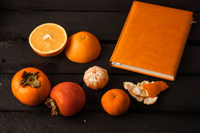 High angle view of pumpkins on table