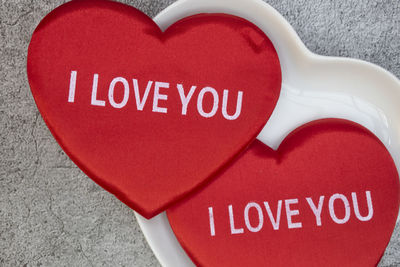 Close-up of text on red heart shape
