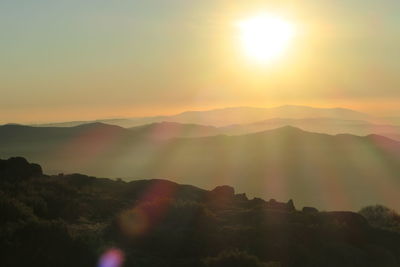 Scenic view of mountains against sky during sunset