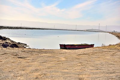 Boat on beach against sky