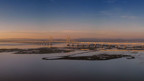 The severn bridge at sunset in gloucestershire, uk