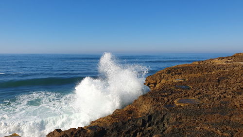 Scenic view of sea against clear blue sky