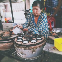 High angle view of man working