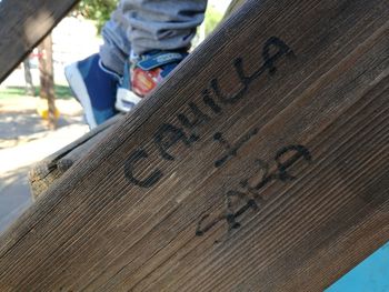 Low section of man legs on wood