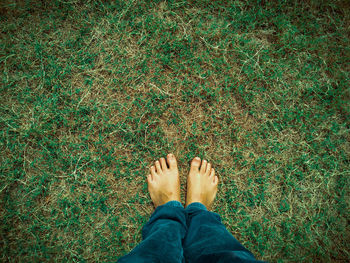 Low section of person standing on field