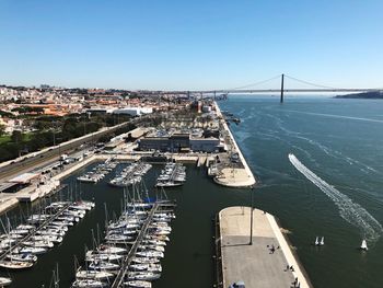 High angle view of suspension bridge