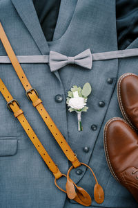 High angle view of personal accessories on table