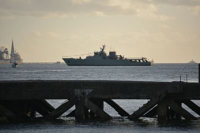 Ship in sea against sky