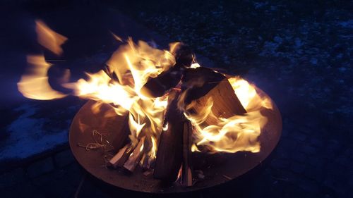 High angle view of bonfire