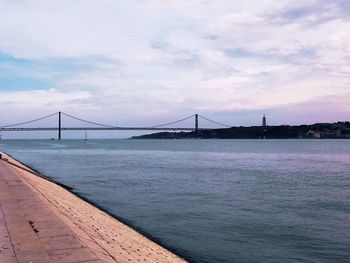 View of suspension bridge over sea