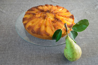 High angle view of orange fruit on table