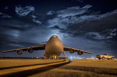 Low angle view of airplane wing