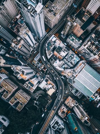 Directly above shot of street and buildings in city