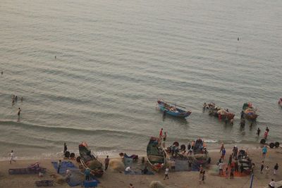 High angle view of people on beach