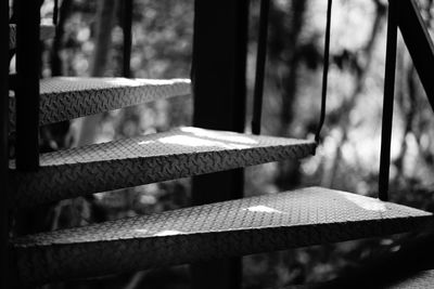 Close-up of empty bench on table