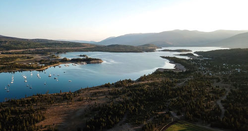 Scenic view of lake against clear sky