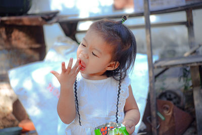 Cute girl having food