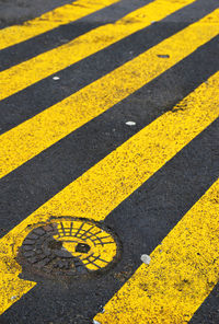 High angle view of zebra crossing sign on road