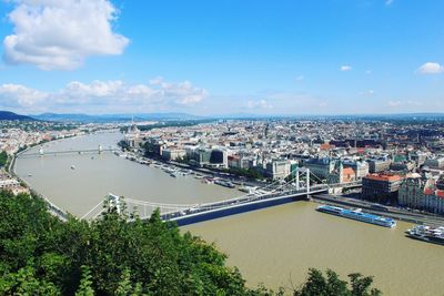 High angle view of city at waterfront