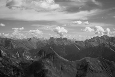 Scenic view of mountains against cloudy sky