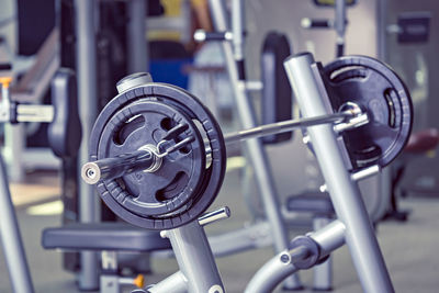 Close-up of exercise equipment in gym