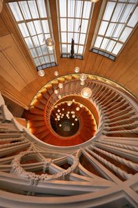 High angle view of empty spiral staircase