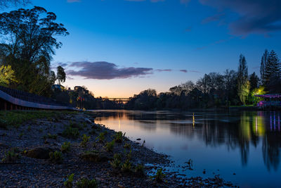 Scenic view of lake against sky at sunset