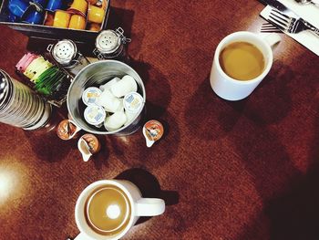 High angle view of breakfast on table