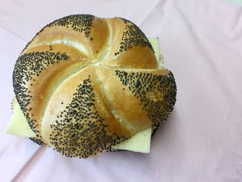 High angle view of lemon slice on table