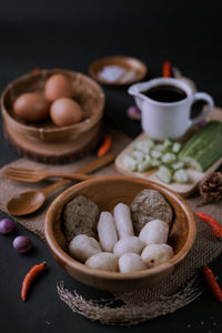 High angle view of food on table