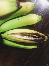 High angle view of bananas on table