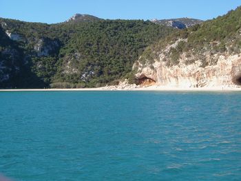 Scenic view of sea against clear sky