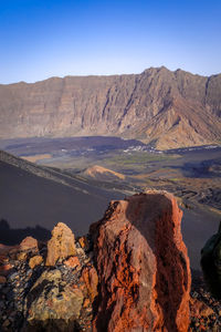 Scenic view of mountains against clear sky