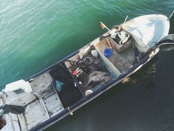 High angle view of nautical vessel in sea