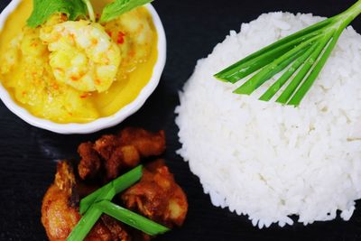 High angle view of food in plate