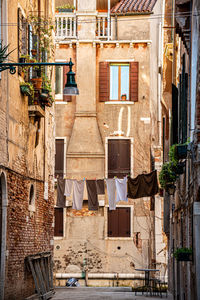 Clothes drying on old building