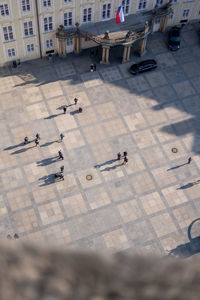 High angle view of people at airport runway in city