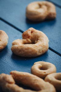 High angle view of cookies on table