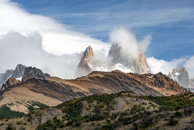 Panoramic view of snowcapped mountains against sky