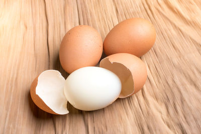 High angle view of eggs on table