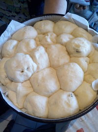 High angle view of bread in container