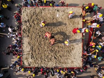 Aerial view of traditional boli khela in chittagong bangladesh 