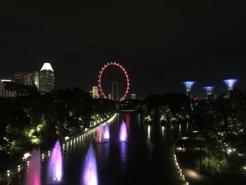 View of illuminated city at night