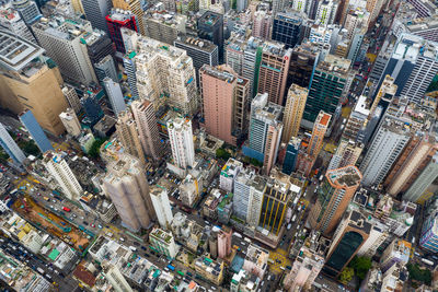 High angle view of street amidst buildings in city