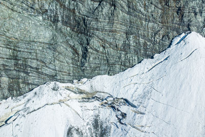 Top view of glacier on mountains 