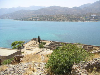 Town with mountain range in background