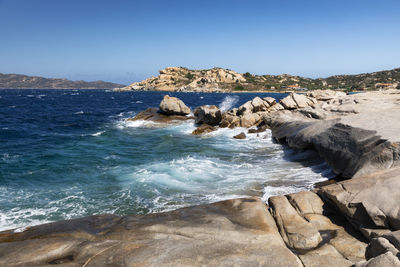 Scenic view of sea against clear sky